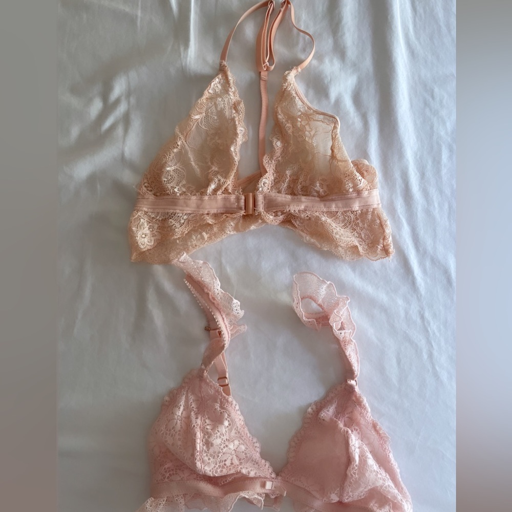 Lace Frills Bralettes Pink & Peach